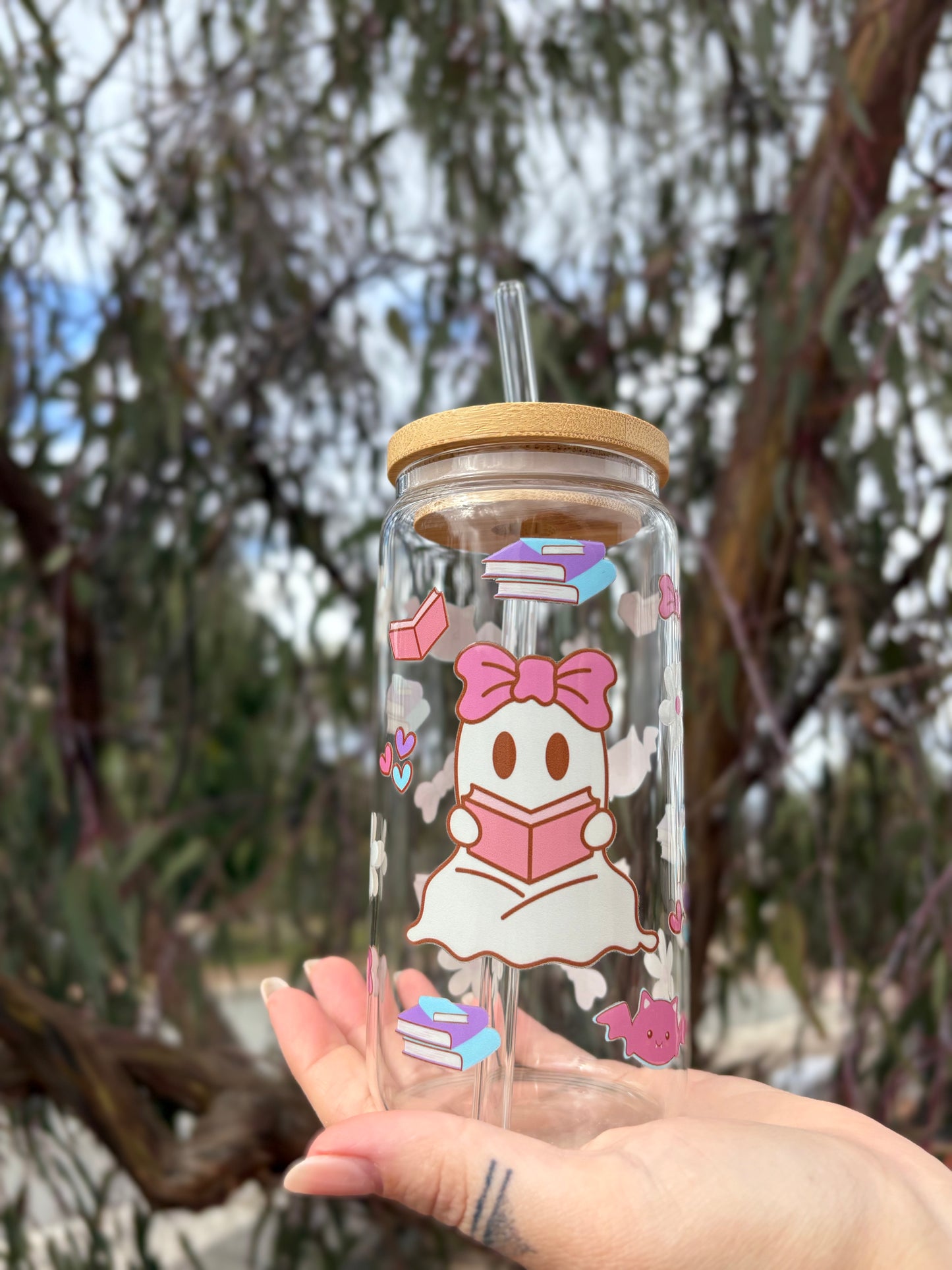 Bookish Glass Tumbler: "Cute Reading Ghost"